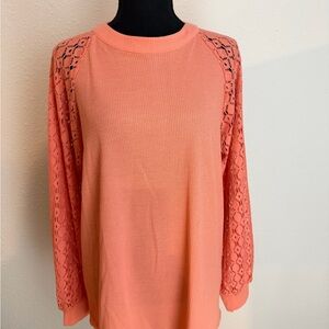 Women's Coral Lace Sleeve Top